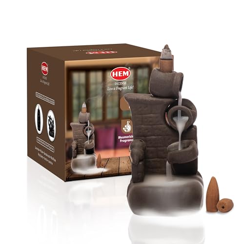 Image of Hem Ceramic Back Flow Burner Set-Wall Fountain,Elegant Incense Holder for Meditation & Relaxation, Aromatic Experience with Backflow Design,Perfect for Home,and Yoga Spaces,Enhances Focus,Black
