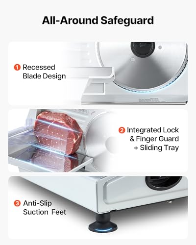 Image of VEVOR Meat Slicer, 7.5 inch Electric Deli Slicer with SUS420 Blade & 0-0.6 inch Adjustable Thickness, 200W Home Food-Slicer for Frozen Meat, Ham, Baguett, Steak, UL Approved