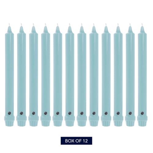 Image of Colonial Candle Unscented Taper Candle, Classic Collection, Coastal Blue, 10 in, Pack of 12 - Up to 8 Hours Burn