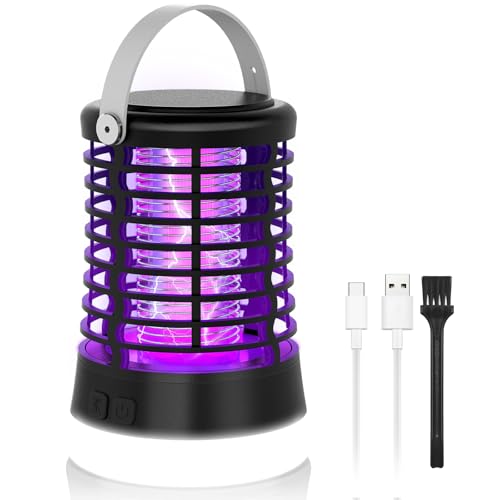 Regevo Insektenvernichter Elektrisch UV Mückenlampe Camping 2000V Hochspannung IP66 Wasserdicht 2200mAh Akku 3-in-1 Anti Mücken Lampe mit USB-C Wiederaufladbar für Outdoor & Innen