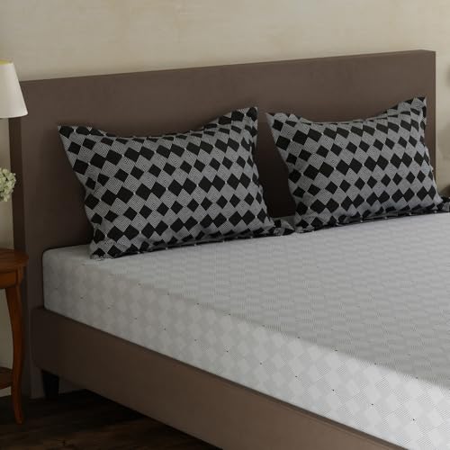Image of Layers 100% Cotton Double Size Bedsheet Set | Grey Geometric Print | 120 TC Forever Collection | Soft & Breathable | Washable Bedsheet with 2 Pillow Covers | All Season