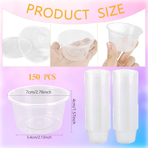 Image of 150 Pcs 4 Oz Slime Containers with Lids Small Storage Containers Plastic Foam Ball Storage Containers Portion Cups Storage Jars with Lids for Slime DIY Art Craft Making Salad Dressing Food