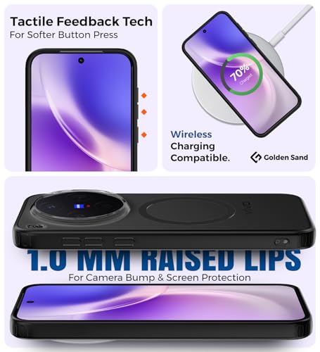 Image of Golden Sand Rugged Frosted MagSnap Back Cover Case for Vivo X300 5G | Compatible with MagSafe, Strong Magnets | Semi Transparent PC Shock Proof Slim TPU Case for Vivo X300 5G, Phantom Black