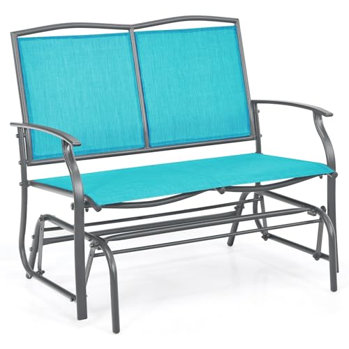 Image of Giantex Outdoor Glider Bench, Patio Glider Bench for Outside, Steel Frame, 400 Lbs Capacity, Ergonomic Swing Rocking Chair Loveseat, 2-Person Porch Swing Rocker for Backyard, Lawn, Balcony, Turquoise