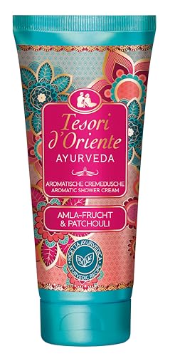 TESORI D’ORIENTE Cremedusche Mini 'Ayurveda' | Aromatisches Duschgel mit Amla-Frucht und Patchouli | Ideal für unterwegs | Duschcreme zur Körperpflege | Ritual für Körper & Sinne | 75ml
