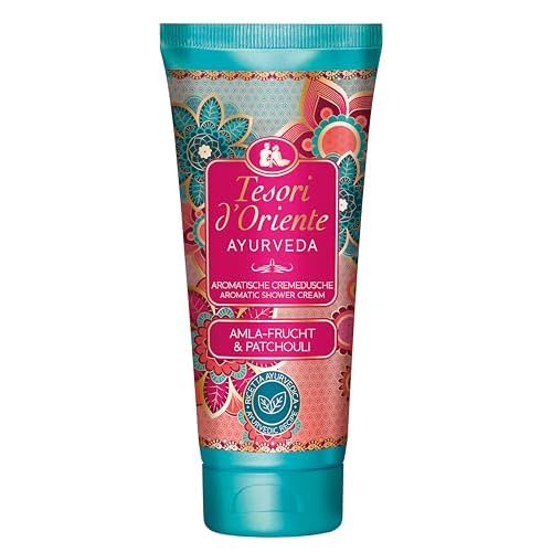 TESORI D’ORIENTE Cremedusche Mini 'Ayurveda' | Aromatisches Duschgel mit Amla-Frucht und Patchouli | Ideal für unterwegs | Duschcreme zur Körperpflege | Ritual für Körper & Sinne | 75ml