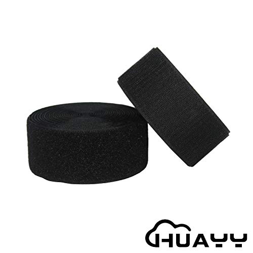 Image of HUAYY Sew on Hook and Loop Style,Non-Adhesive Nylon Strips Fabric,Black,2 Inches Width 5 Yards Length (2in x 5yd)