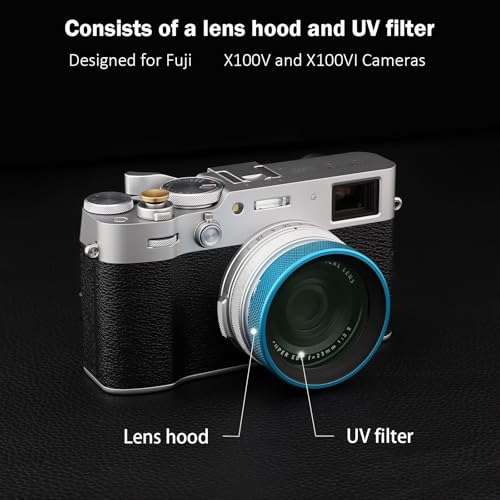 Haoge LUV-X54G Metal Lens Hood with MC UV Protection Multicoated Ultraviolet Lens Filter for Fujifilm Fuji X100V Camera Blue