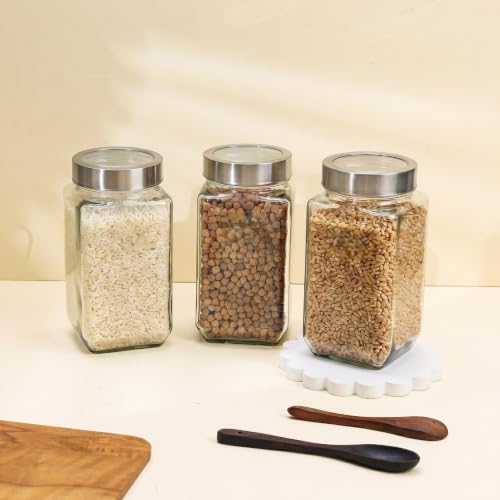 Image of Glass Storage Jars Set of 6 | 1000ml 1kg Each | Transparent Airtight Glass Containers with Lid for Kitchen Storage | Glass Jars for Kitchen | Pickle Jar, Masala, Spices, Dry Fruits & Cookies