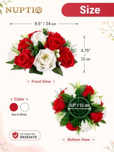 Image of NUPTIO Flower Balls Centerpieces for Wedding Tables, Red & White Roses