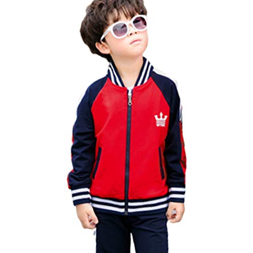 Onlyangel Boys Tracksuits Stripes Zipper Jacket & Elastic Waist Pant Set Age 3-12 (5-6 Years, Red) #TOP8