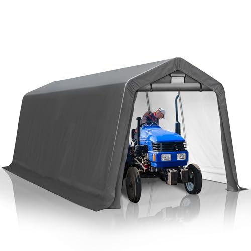 GARTOO 8' x 14' Outdoor Storage Shelter Shed- Heavy Duty Storage Tent with Roll-up Ventilated Windows, Portable Garage Zipper Storage shed for Bike, ATV, Motorcycle Shelter, Gray