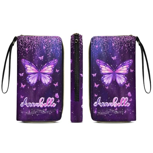 Personalized Womens Wallet, Custom Name Butterfly Pattern Purse for Women, Large Credit Card Ladies Wallets, Leather Card Holder Wallets with Zipper & Phone Holder3