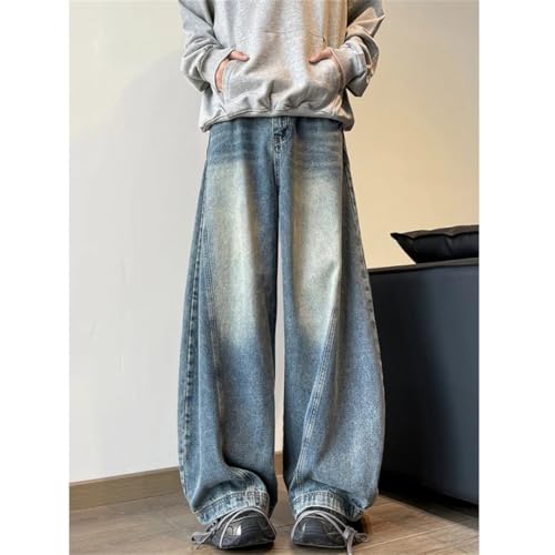 Men Loose Washed Jeans Big Pocket Trousers Wide Leg Pant Streetwear Hip Hop Drawstring Denim Pants 5