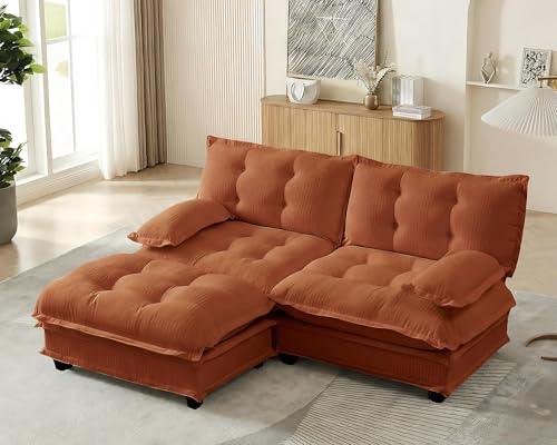 Image of 77 inch Sectional Sleeper Sofa with Ottoman, L Shaped Modular Deep Seat Couches for Living Room Apartment, Flexible Module Combination Cloud Sofa with Spring Support, Easy Assembly, Orange