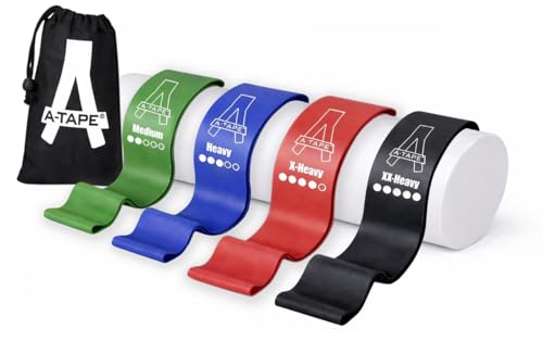 Image of A-Tape Resistance Loop Bands Set for Men & Women | Premium Natural Rubber Heavy Duty Workout Bands for Legs, Glutes, Squats, Stretching, Fitness & Physiotherapy (Red,Grn,Blue,Blk) (Pack-4)