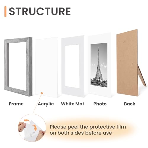 Image of upsimples 5x7 Picture Frame Set of 10, Display Pictures 4x6 with Mat or 5x7 Without, Multi Photo Frames Collage for Wall or Tabletop Display, Gray