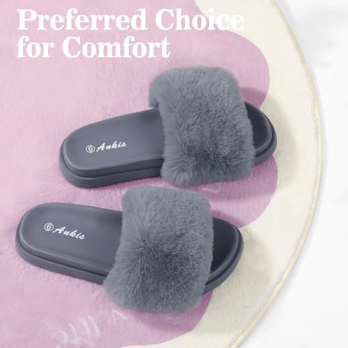 Ankis Fur Slides-Cute Chic Versatile Pretty Soft Platform Slides, Open Toe, Non-slip Womens House Fluffy Slippers, Fuzzy Slippers for Women Indoor Outdoor, All Seasons3