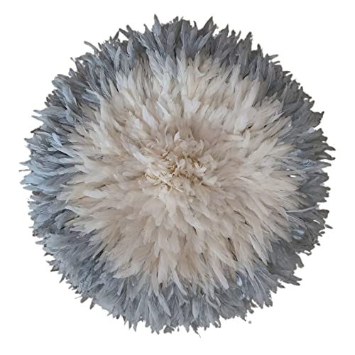 Juju Chapeau mural pour salon | Déco plumes blanc et gris 66cm
