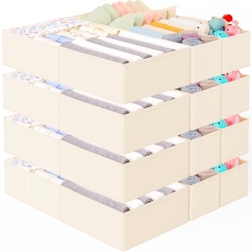 Criusia 26 Pack Drawer Organizer for Clothes, Foldable Dresser Dividers with 3 Sizes, Fabric Storage Bins – Beige by Criusia - Used condition - US$28.49