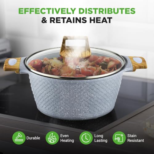 NutriChef 22 Pc Ceramic Cookware Set, Pots and Pans Set, Moon Grey - Image 4
