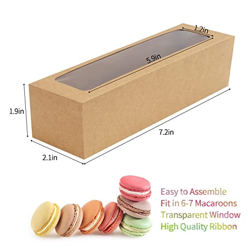 25 Pack Macaron Boxes for 5-7 Macarons Strawberry Boxes Macaron Container Packaging Boxes with Ribbon for Candy Sweet Gift Giving (Brown)