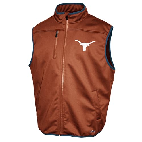 2Bhip NCAA Texas Longhorns Adult Mens College Dark Orange Mock Neck Softshell Full Zip Sleeveless Vest Jacket