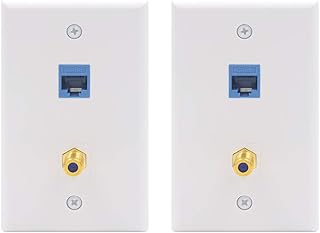 VCE Ethernet Coax Wall Plate UL-Listed, 2-Port Keystone Wall Plate with RJ45 Cat6 Keystone Coupler & Coaxial RG6 Keystone Jack Insert, 2 Pack White