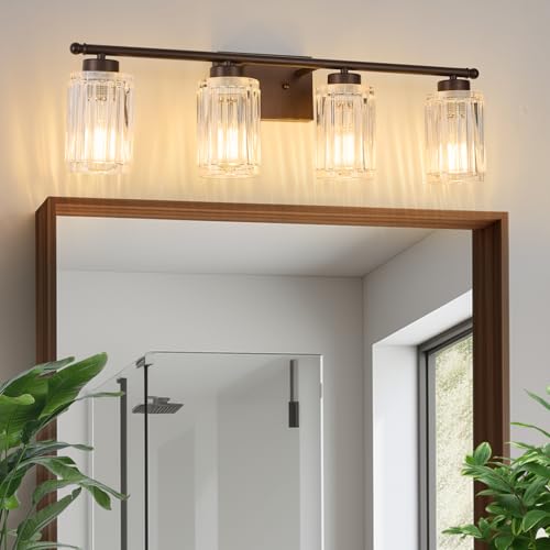 Image of 4 Light Bathroom Light Fixtures Modern ORB 28 Inch Vanity Lights for Bathroom Lighting Fixtures Over Mirror with Thickened Glass Shade for Cabinet Mirror Bedroom Hallway