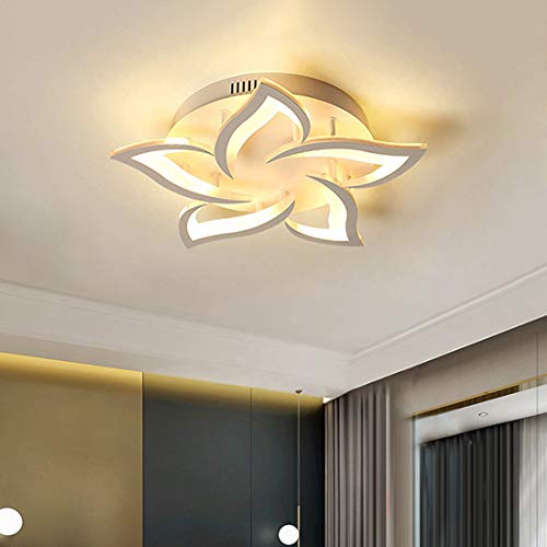 Plafonnier LED Dimmable Lampe de Salon Blanc Moderne Lampe de Plafond Créative en Forme de Fleur avec Télécommande Acrylic Lampshade pour Chambre Salle à Manger Salon Decorative Lampe (5-36W-58CM) Cover