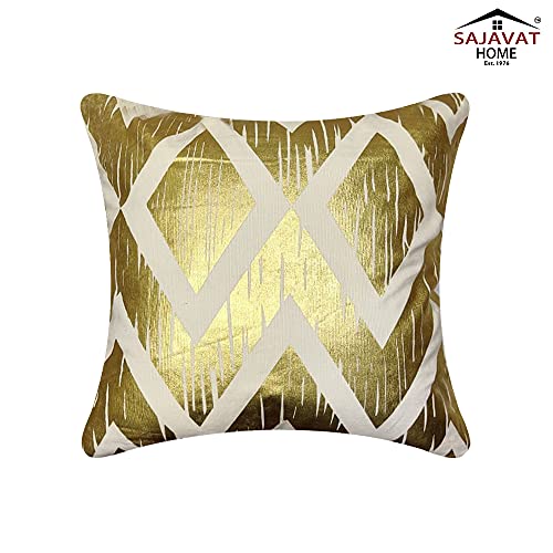 Image of SAJAVAT HOME Cotton Printed Cushion Cover Exclusive Edition 18x18 INCHES White & Gold (Pack of 1)