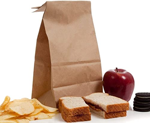 BagDream Brown Paper Lunch Bags 12LB 7x4.5x13.75 Inches 50Pcs Recyclable Kraft Paper Bags Bulk Disposable Large for Snack Lunch Sandwich Burger Baked Food Packing Craft