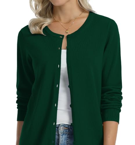 Image of QUALFORT Women's 100% Cotton Lightweight Cardigans Long Sleeve Knitted Button Down Sweater