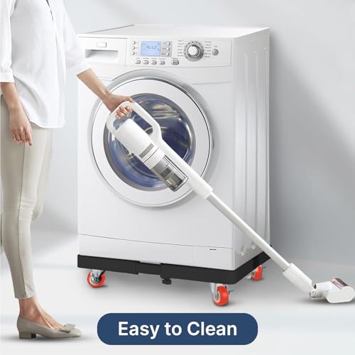 Image of Smart Shelter Washing Machine Trolley for Fully and Semi Automatic, Front or Top Load, Fridge and Dishwasher Stand, Adjustable Metal and Wheels, Capacity 250Kg, Black (Min: 17 inchx17 inch, Max: 27 inchx29 inch)