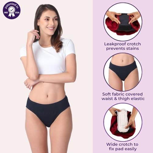 Image of ADIRA | Period Panty for Women | Hipster Fit Leakproof Panty for Periods | for School, Travel & Work | Low to Medium Flow | Use with Pad | Leakproof & Breathable | Pack of 1