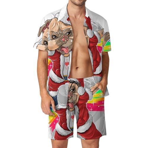 Ensemble Chemise et Short de Plage motif Pug Noël pour éviter la chaleur