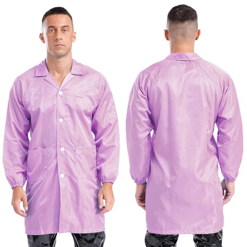 Image of YiZYiF Men Professional Lab Coat Long Sleeve Resistant Mechanical Dustproof Work Coat Overall Uniform