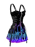 DRESSFO Women's Goth Sleeveless Dress Gothic Vampire Vintage Galaxy Octopus Print Cosplay Lace Up Mini Dress (Black/M)