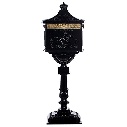 Preisvergleich Produktbild Antiker großer und sehr edler Briefkasten GLY 05 Antik Schwarz Standbriefkasten, Säulenbriefkasten, Nostalgischer Englischer Briefkasten Alu - Guss 116 cm hoch . Mit riesigem Postfach für mehr Volumen.