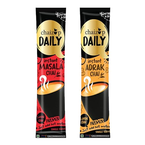 Image of Chaizup Daily 1 Min instant Assorted Tea Pack - 40 Sachets | Adrak & Masala Flavour | 40 Servings | 2 Packs (20 Flavours Each) | 560g