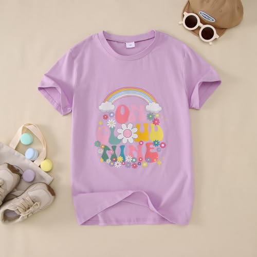 On Cloud Nine Birthday Girl Shirts Kids Girls Birthday Outfits Flower 9th T-Shirt Party Tees Tops 9 Years Old 5