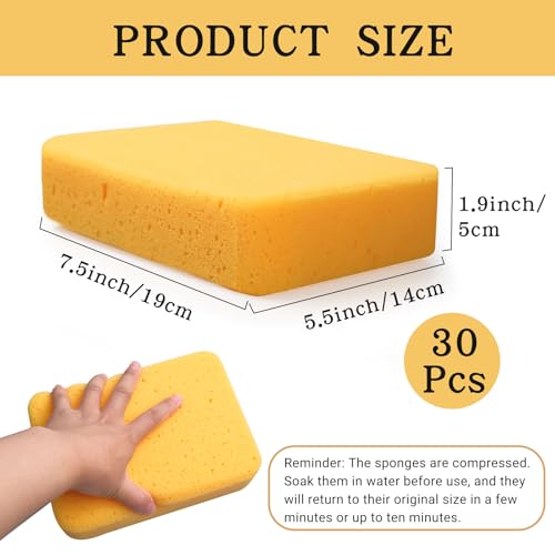 Image of 30 Pcs Large Sponges Bulk 7.5 x 5.5 x 1.9 Inch Yellow Grouting Sponge Non-Scratch Scrubber Car Wash Thick Heavy Duty Scrub Sponges Multifunctional Sponge for Cleaning Dishes Car Tile Crafts Supplies