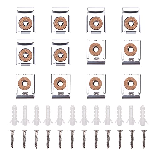 VooGenzek 3 Juegos (12 Piezas) Juego de Clips para Colgar Espejos con Resorte, con Tacos y Tornillos, Soportes de Esquina para Espejos, Fijaciones de Espejo, para Espejo, Cuadro, Vidrio
