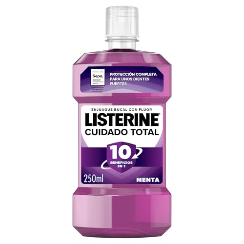 Listerine Cuidado Total (1x250 ml), enjuague bucal con alcohol, colutorio encías con 10 beneficios en 1, elixir bucal con 12 h de protección, para unos dientes blancos