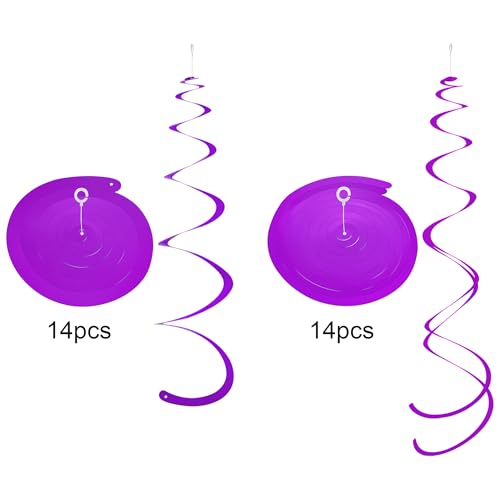Image of Colorful Ceiling Swirl Foil Decorations Hanging Plastic Streamer Themed Swirl Party Decoration for Halloween Celebration, Pack of 28 (Purple)