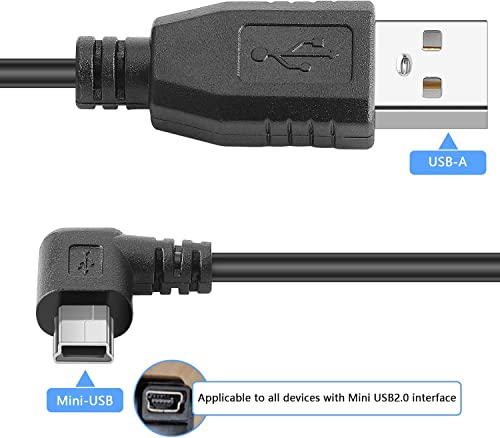 Pasow Mini USB Charging Cable USB 2.0 A-Male to Mini-B Car Vehicle Power Charger Adapter Cord for Dash Cam Rearview Mirror Cam Backup Camera (16FT, Left Angle)