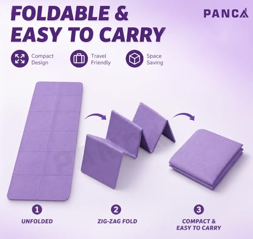 Image of PANCA Folding Yoga Mat for Exercise 8mm Thick Big Size Non Slip Workout Mat for Yoga, Meditation, Pilates, Gymnastics & Home Gym | Foldable Exercise Floor Mat for Men Women Kids (Purple)