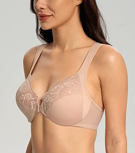 Lemorosy Women’s Full Figure Plus Size Unpadded Front Closure Wide Shoulder Straps Underwire Everyday Bra3