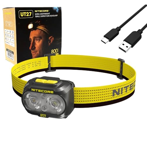 Linterna frontal Nitecore UT27 de 800 lúmenes para carreras de montaña y vivac con carga USB-C
