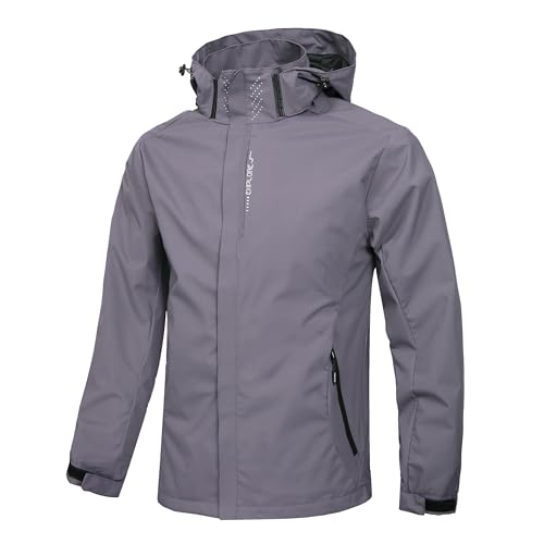 Hikevitang Men's Lightweight Waterproof Rain Jacket,Shell Hooded Outdoor Raincoat Hiking Windbreake jacket(R6226-Pur-XL)